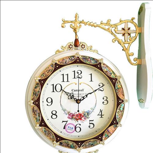 欧式双面钟客厅复古时钟创意时尚钟表田园艺术大号木钟图片